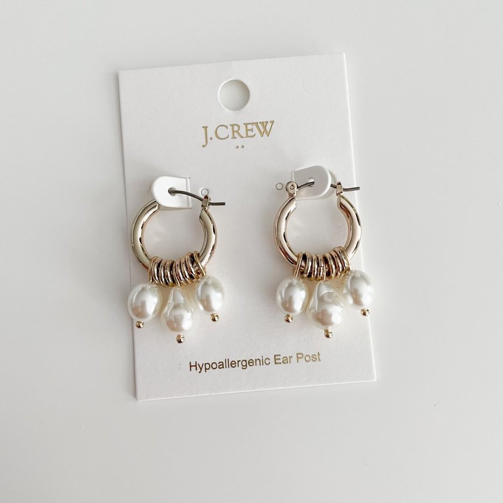 J. Crew Factory Small Pearl Hoop Earrings - Picture 3 of 3